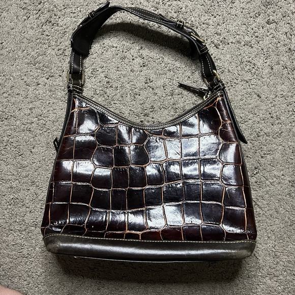 Dooney and Bourke Dark Brown Embossed Croc Shoulder Bag Handbag - Picture 2 of 6